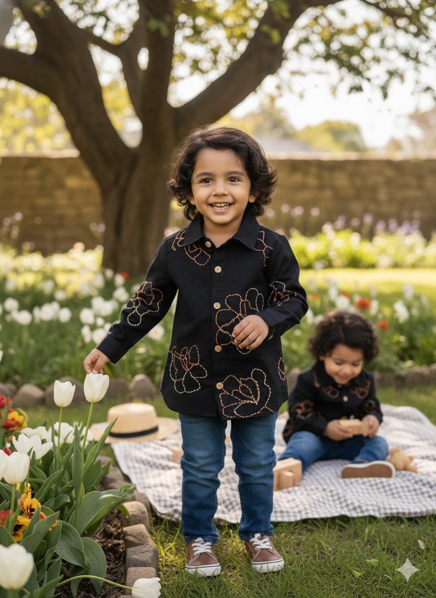 Black Flower Leaf (Full Sleeve)